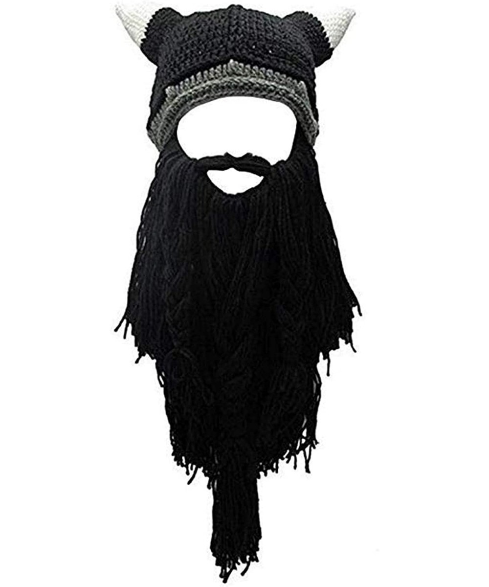Skullies & Beanies Funny Knit Hat Creative Beanie Beard Original Barbarian Knit Beard Hat Halloween Caps Beard Facemask - Lon...