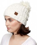 Skullies & Beanies Winter Hat Cable Knitted Large Soft Pom Pom Beanie Hat (HAT-7362) - Ivory - CF189LLA23S $15.10