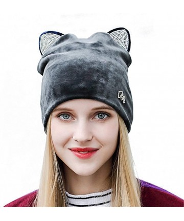 Skullies & Beanies Soft Cute Women Girl Warm Winter Cat Ear Shape Suede Hat Elastic Beanie Cap - Grey - CS18IHZ855M $16.07