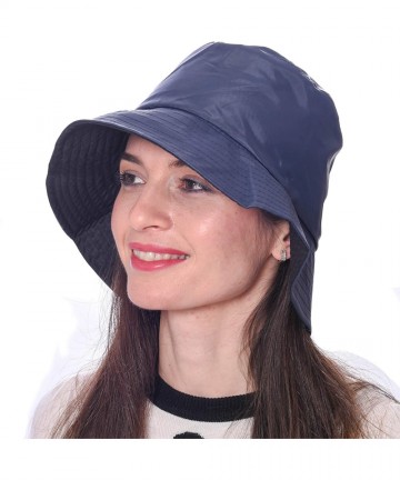 Bucket Hats Rain Hat 2-in-1 Reversible Cloche Rain Bucket Hats Packable - Navy Blue-style B - CR18IAR06R3 $25.63