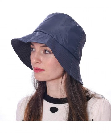 Bucket Hats Rain Hat 2-in-1 Reversible Cloche Rain Bucket Hats Packable - Navy Blue-style B - CR18IAR06R3 $16.22