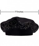 Berets Beret Hats for Women Rhinestones 2 Layers Wool French Hat Lady Winter Black Red - Black - CD187LUDYUA $24.04