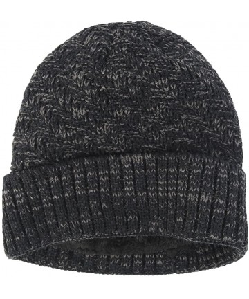 Skullies & Beanies Winter Fluff Lined Beanie Hat Knit Skull Cap - B Black - C4188AXLOIN $18.52