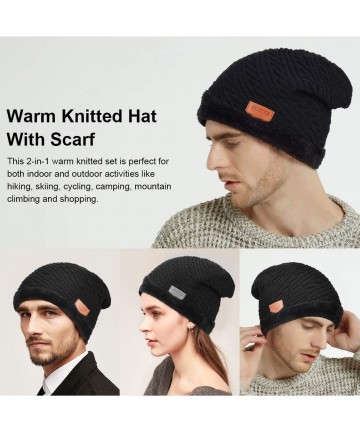 Skullies & Beanies 2-Pieces Winter Beanie Hat Scarf Set Warm Knit Hat Thick Knit Skull Cap for Men Women - H-black - CY18X6GO...