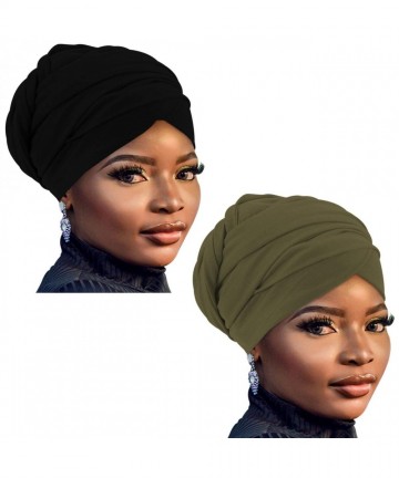 Headbands African Head Wraps Turban For Women Women' Soft Stretch Headband Long Head Wrap Scarf (2Black+Olive green) - CB197H...