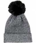 Skullies & Beanies Me Plus Women Fashion Fall Winter Soft Cable Knitted Faux Fur Pom Pom Beanie Hat - Shiny Metallic - Black ...