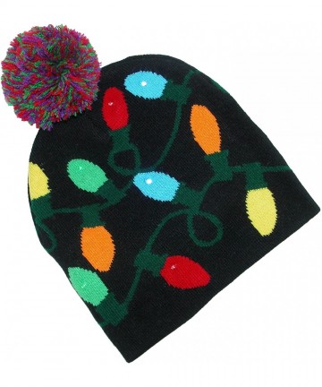 Skullies & Beanies Lotsa Lites LED Flashing Holiday Knitted Hat Light up Blinking Beanie - Black - CK184ZEGWMZ $13.54