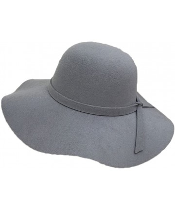 Fedoras Women's Classic Solid Color Wool Blend Wide Brim Floppy Beret Fedora Hat - Light Grey - CH187MN8A60 $32.54