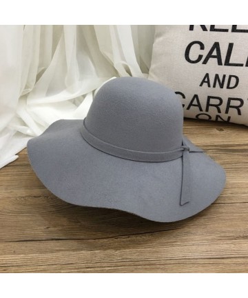 Fedoras Women's Classic Solid Color Wool Blend Wide Brim Floppy Beret Fedora Hat - Light Grey - CH187MN8A60 $21.41