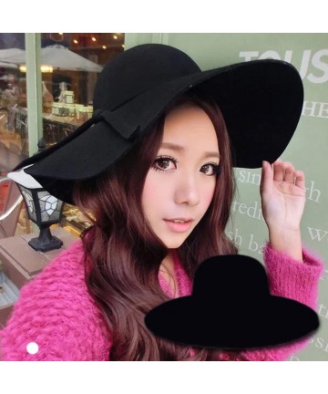 Fedoras Women's Classic Solid Color Wool Blend Wide Brim Floppy Beret Fedora Hat - Light Grey - CH187MN8A60 $21.41
