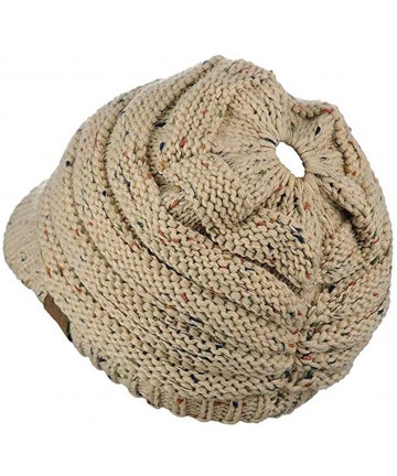 Skullies & Beanies Women's Warm Chunky Cable Knit Messy Bun Hat Ponytail Visor Beanie Cap - Confetti Khaki - CI18LNR977A $13.88