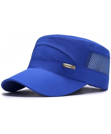 Baseball Caps Unisex Quick Dry Flat Top Cadet Caps Adjustable Snapback Corps Military Stylish Mesh Behind Flat Top Hats - Blu...