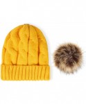 Skullies & Beanies Women's Winter Ribbed Knit Faux Fur Pompoms Chunky Lined Beanie Hats - A Twist Mustard - CB184RQ4YWY $15.36