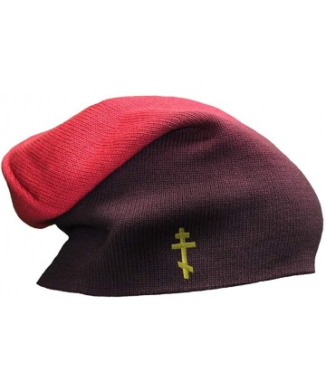 Skullies & Beanies Custom Slouchy Beanie Russian Orthodox Cross Embroidery Cotton - Red - CM18A57XGAO $24.70