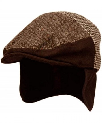 Newsboy Caps 100% Wool Herringbone Winter Ivy Cabbie Hat w/Fleece Earflaps - Driving Hat - Ive3005brown - CT18LHOYUA2 $32.78