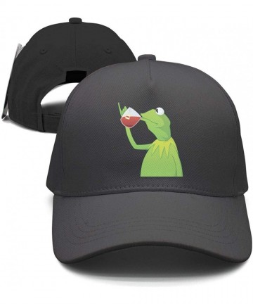 Baseball Caps Kermit The Frog"Sipping Tea" Adjustable Red Strapback Cap - Afunny-green-frog-sipping-tea-18 - CU18ID6YWH7 $22.78