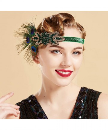 Headbands 1920s Flapper Peacock Feather Headband 20s Sequined Showgirl Headpiece - Style-7 - CD18RL5TO52 $21.68