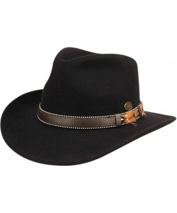 Fedoras Indiana Jones Style Men's Wool Felt Outback Fedora with Grosgrain or Faux Leather Band - He58black - CW18LDICIQI $53.37