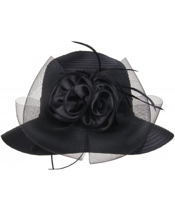 Sun Hats Women's Organza Wide Brim Floral Ribbon Kentucky Derby Church Dress Sun Hat - 2 Style-black - C9183W3SS7D $28.25