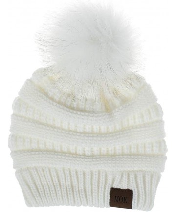 Skullies & Beanies Knit Winter Beanie - Cuff Wool Ribbed Hat - Fisherman Skull Knitted Stocking Cap - White - CZ18YM3QWNK $15.81