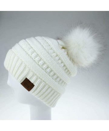 Skullies & Beanies Knit Winter Beanie - Cuff Wool Ribbed Hat - Fisherman Skull Knitted Stocking Cap - White - CZ18YM3QWNK $15.81