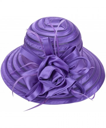Sun Hats Womens Solid Color Satin Church Wedding Kentucky Derby Sun Hat A214 - Purple - C411W76ZG0L $19.31