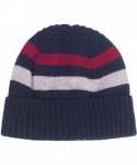 Skullies & Beanies Urban Winter Striped Knitted Beanie Hat Fur Lined Skull Ski Cap - Navy - CD12NB2TBFO $17.38