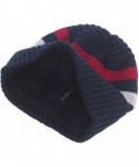 Skullies & Beanies Urban Winter Striped Knitted Beanie Hat Fur Lined Skull Ski Cap - Navy - CD12NB2TBFO $17.38