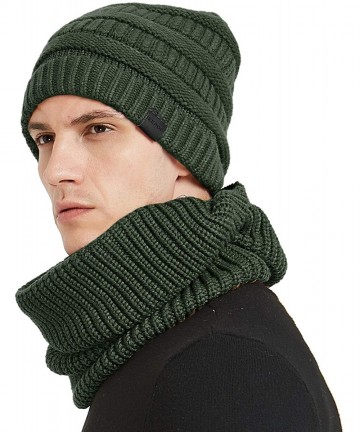Skullies & Beanies Knit Hat Scarf Set - Merino Wool Winter Warm Beanie Circle Loop Scarves - 2 Set - Green - CV18INUOYDQ $47.63