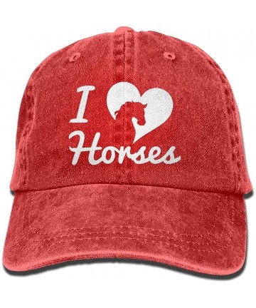 Baseball Caps Unisex Baseball Cap Denim Fabric Hat I Love Horse Adjustable Snapback Peak Cap - Red - CW18KZ7QAZZ $22.40