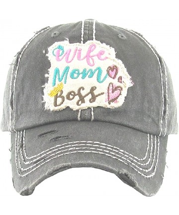 Baseball Caps Adjustable Wife Mom Boss Vintage Distress Heart Crown Hat Cap Pink Blue - Black Gray - CB18DW5Y2OW $23.20