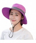 Bucket Hats Women's Outdoor Sun Protection Wide Brim Mesh Fishing Hat Bucket Hat with Ponytails - Purple - C718UITCY0G $17.88