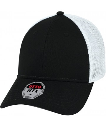 Baseball Caps Low Profile Flex Fitting Mesh Back Trucker Cap - Black White - C218HAAU79M $17.22