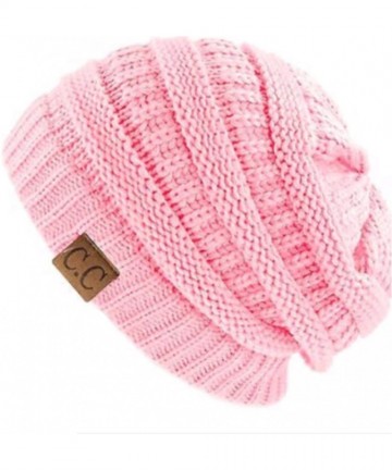 Skullies & Beanies Unisex Plain CC Beanie Cap Warm Thick Bubble Knit Winter Ski Hat - Pale Pink - CH18IKETKIS $18.27