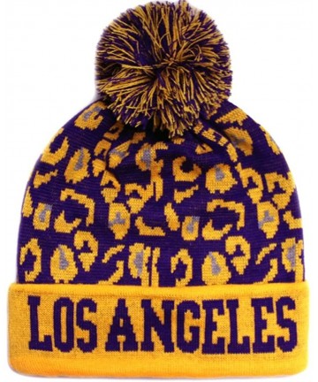 Skullies & Beanies Sk950 Leopard College Pom Beanie Hat - Los Angeles - Gold/Purple - CE11GM838X7 $16.03
