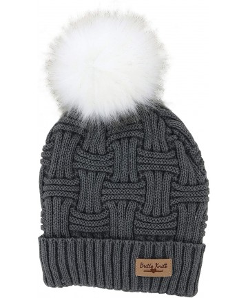 Skullies & Beanies Women's Plush-Lined Knit Hat with Pom - Gray - CZ18I486LNL $15.39