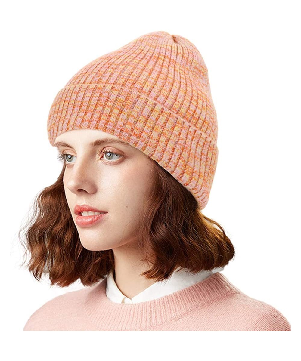 Skullies & Beanies Heather Knit Beanie for Women & Men - Thick Soft Warm Winter Hat - Slouchy Wool Beanie - Mix Orange - CV18...