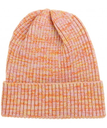 Skullies & Beanies Heather Knit Beanie for Women & Men - Thick Soft Warm Winter Hat - Slouchy Wool Beanie - Mix Orange - CV18...