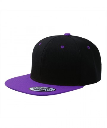 Baseball Caps Blank Adjustable Flat Bill Plain Snapback Hats Caps - Black/Purple - CW11LHIHH57 $18.85