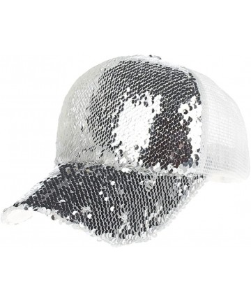 Baseball Caps Men Women's Hats-Baseball Caps Sequins Mesh Adjustable Trucker Visor Hat - Silver - CA18E828ATG $13.58