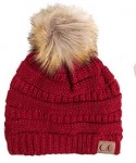 Skullies & Beanies 3pc Set Trendy Warm Chunky Soft Stretch Cable Knit Pom Pom Beanie- Scarves and Gloves Set - Burgundy - CS1...