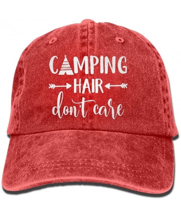 Baseball Caps Unisex Camping Hair Don't Care-1 Vintage Jeans Baseball Cap Classic Cotton Dad Hat Adjustable Plain Cap - Red -...