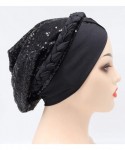 Skullies & Beanies Chemo Cancer Braid Turban Cap Ethnic Bohemia Twisted Hair Cover Wrap Turban Headwear - Sequins Circle Blac...