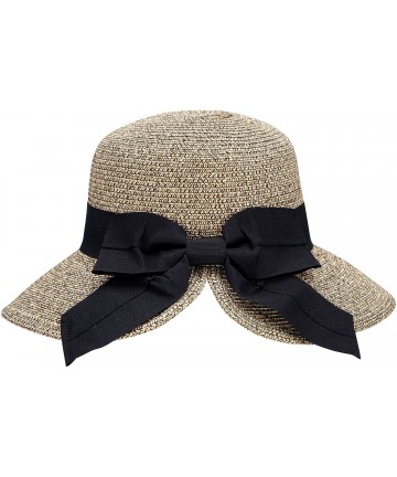 Sun Hats Women's Pretty Vintage Foldable Straw Hat w/Large Accent Bowtie - Beige Da Coffee - CM18CHXTNL5 $24.92