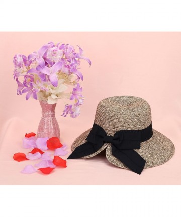 Sun Hats Women's Pretty Vintage Foldable Straw Hat w/Large Accent Bowtie - Beige Da Coffee - CM18CHXTNL5 $24.92