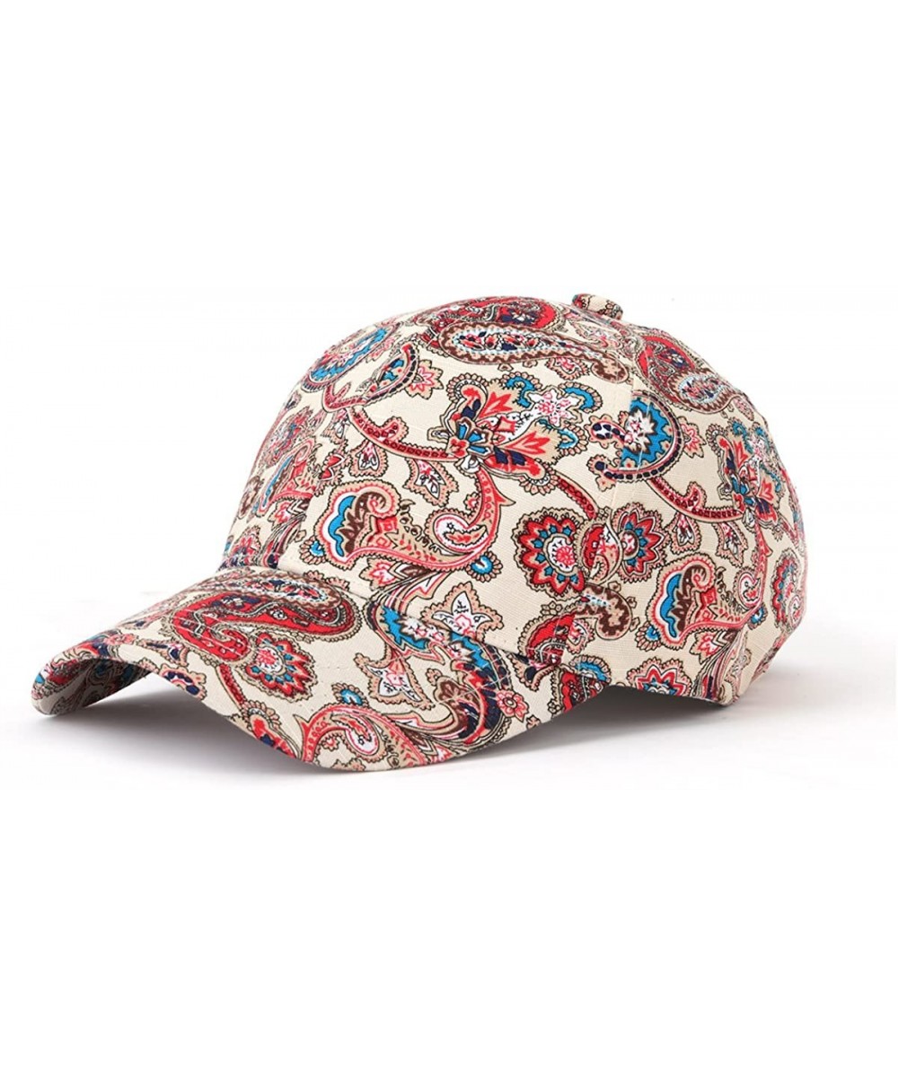 Baseball Caps Floral Print Baseball Cap Adjustable 100% Cotton Canvas Dad Hat Hats for Women - Paisley-red - CX182GOHNRK $15.97