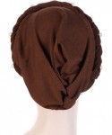 Skullies & Beanies Women Hijab Beading Pearl Braid Turban Hat Head Scarf Cancer Chemo Beanies Bandana Headwrap Cap - Brown - ...