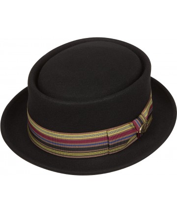 Fedoras Buster Patterned Band Wool Porkpie Hat - Black - CK11HBBU1RF $72.16
