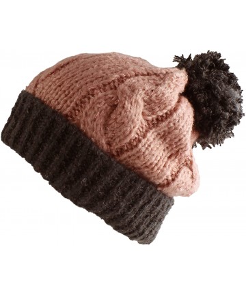 Berets Multi Color Pom Pom Crochet Thick Knit Slouchy Beanie Beret Winter Ski Hat - Pink/Brown - CN127DZ5K6F $13.98