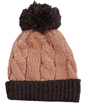 Berets Multi Color Pom Pom Crochet Thick Knit Slouchy Beanie Beret Winter Ski Hat - Pink/Brown - CN127DZ5K6F $13.98